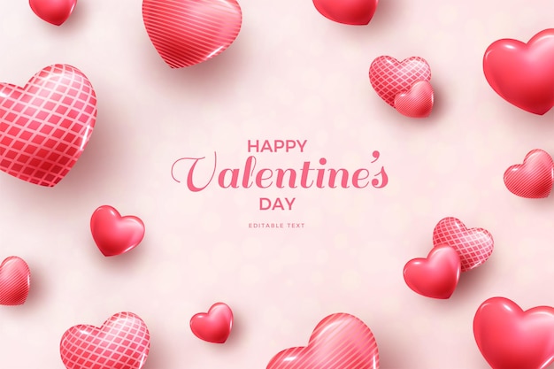 Valentines day background with beautiful 3d heart balloon illustration