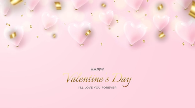 Valentines day background with beautiful balloons and glitter