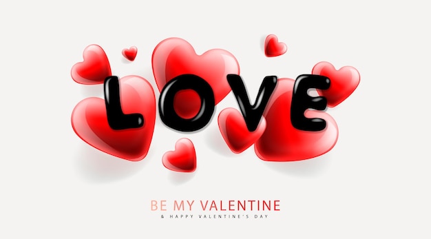 Valentines day background with  heart shape and lettering Love Vector image