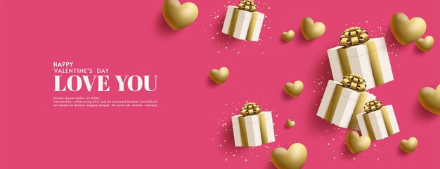 Vector valentines day background with a realistic vector gift box illustration