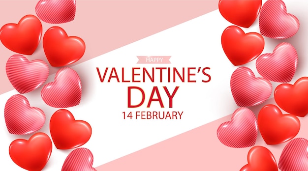 Valentines day background with red and pink heart balloon illustration