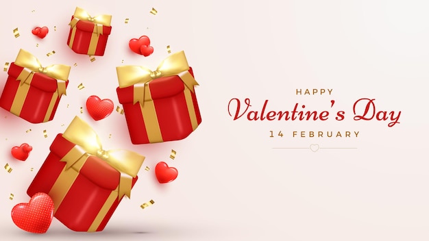 Valentines day background with stacked 3d gift boxes illustration