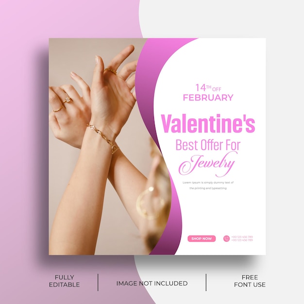 Valentines day best offer for jewelry promotional  social media post design template