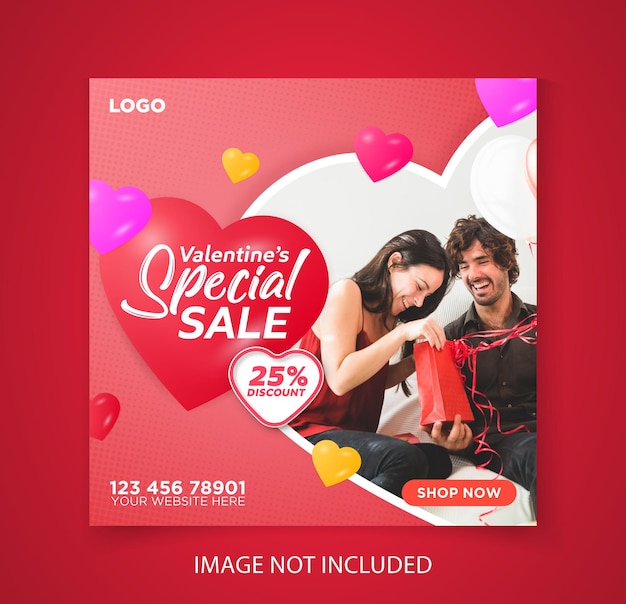 Valentines day big sale discount promotional banner template for social media post