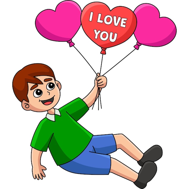 Valentines Day Boy Holding Balloons Clipart