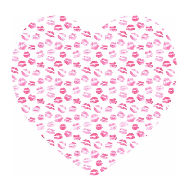 Valentines day card kiss heart lip prints Vector illustration in the shape of heart Decorative card for wedding