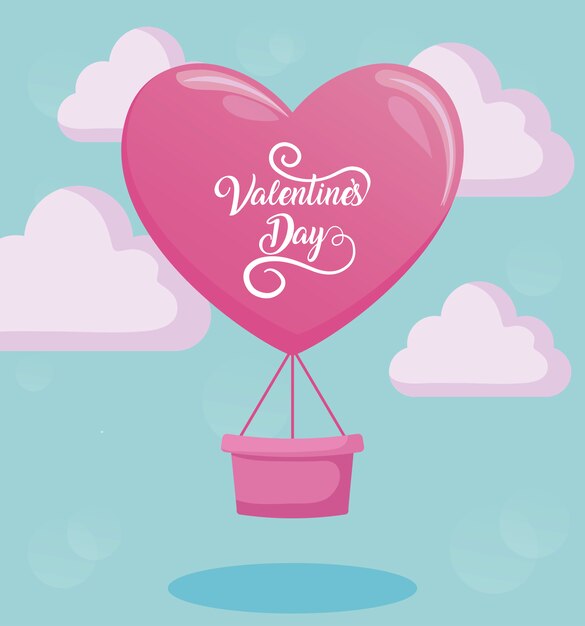 Valentines day card with balloon air hot