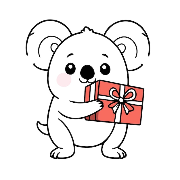 Valentines Day Cute Kawaii Animal Character With Gift and Flower