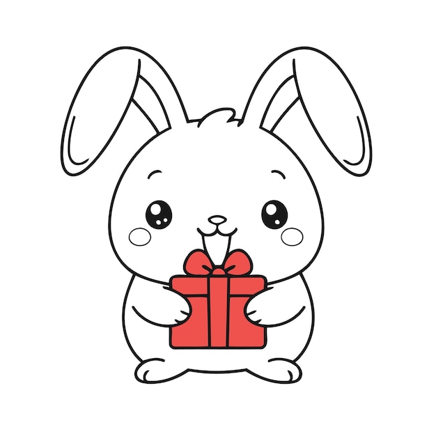 Valentines Day Cute Kawaii Animal Character With Gift and Flower