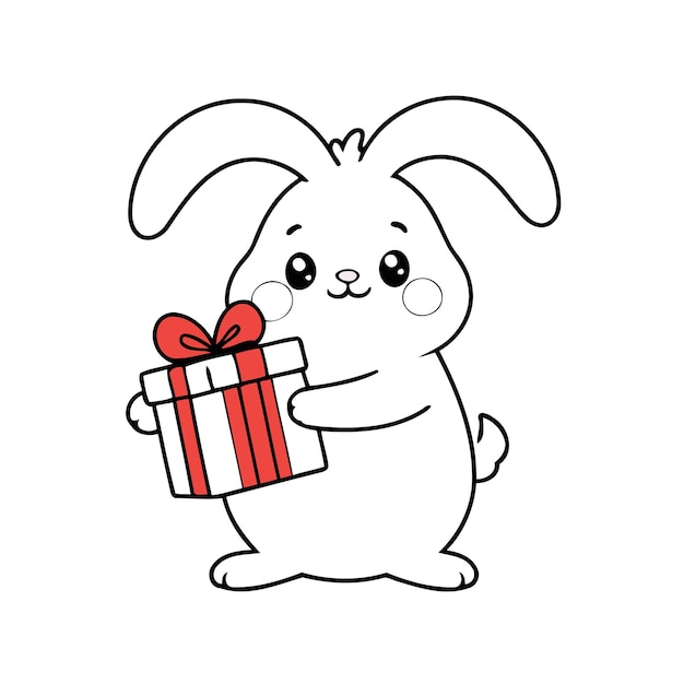 Valentines Day Cute Kawaii Animal Character With Gift and Flower