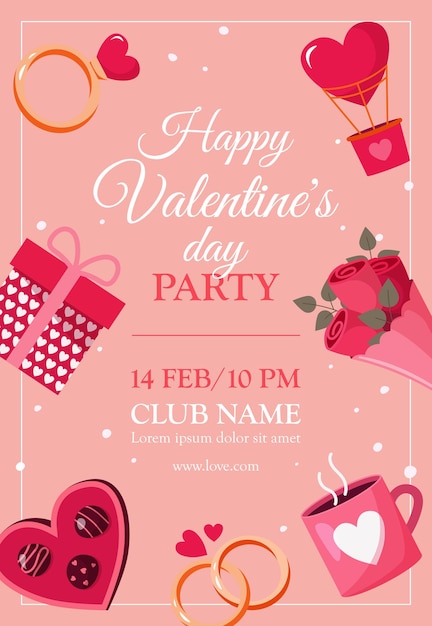 Valentines day flyer happy valentine party in illustration