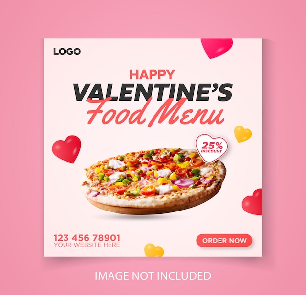 Valentines Day food menu post template for social media posts and Instagram post