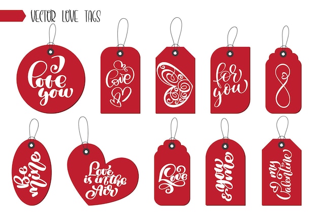 Valentines day gift tags and cards Calligraphy and hand drawn design elements Handwritten modern