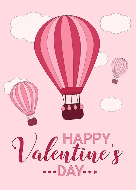 Valentines day greeting card banner poster invitation with hot air balloons Holiday concept