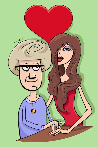 Valentines Day greeting card cartoon illustration with couple in love