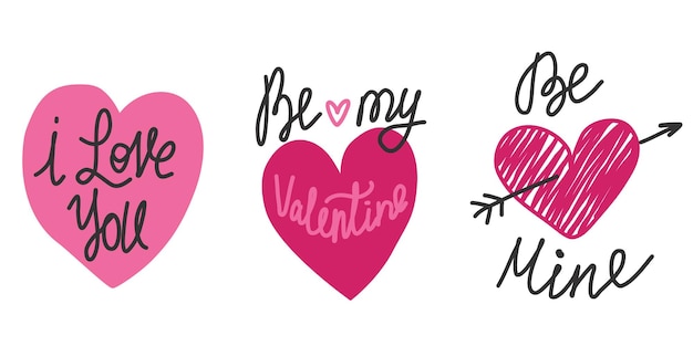 Valentines day greeting card vector set with modern calligraphy love messages