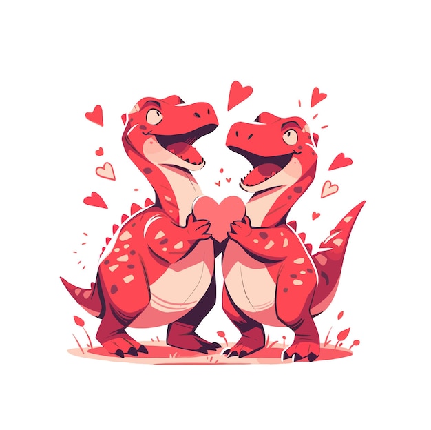 Valentines day greeting card with cute dinosaurs and heart