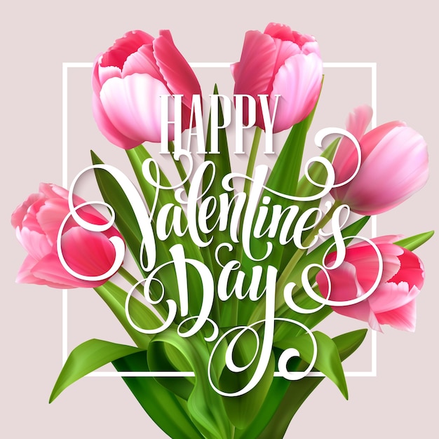 Valentines day greeting card with tulips flowers. Vector illustration EPS10