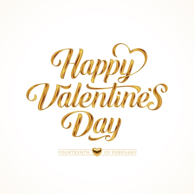 Valentines day greeting . Lettering calligraphy with golden paint brush strokes.