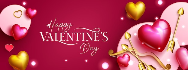 Valentines day greeting vector background design. Happy valentine's day text with hearts.