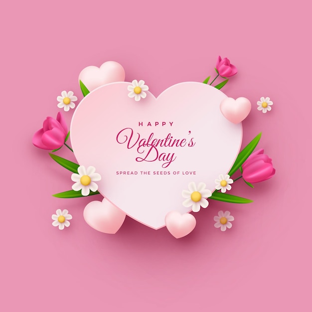 Valentines day greeting with realistic 3d love board and balloons Premium vector for Gift card love party invitation voucher design poster template place for text