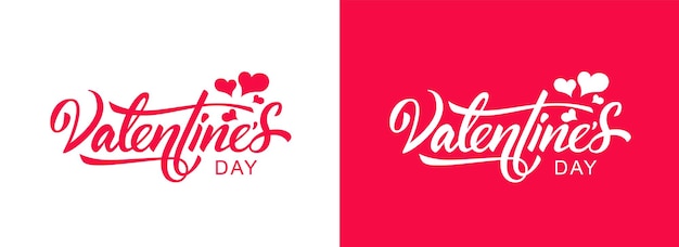 Valentines Day hand drawn lettering isolated on white and red. Handwritten holiday calligraphy. Valentine's Day hand drawn text.