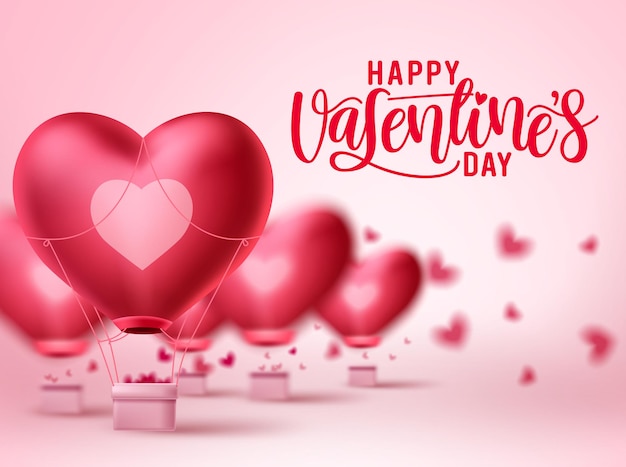 Valentines day heart balloon vector design Happy valentines day greeting text