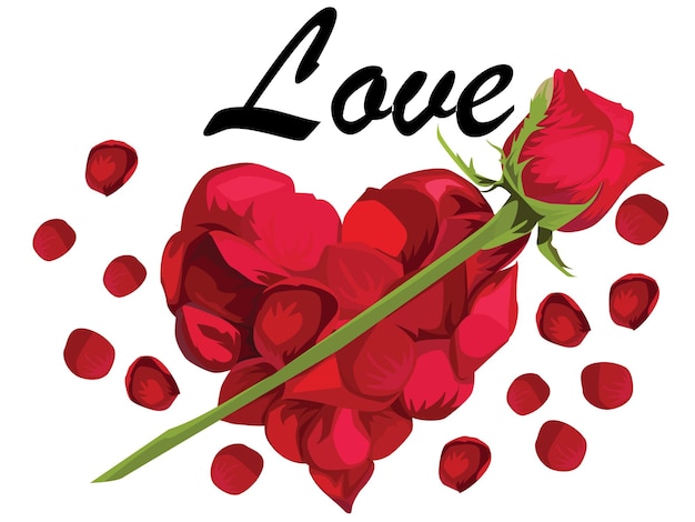 Valentines Day Heart Made of Red Roses vector Isolated on White Background.