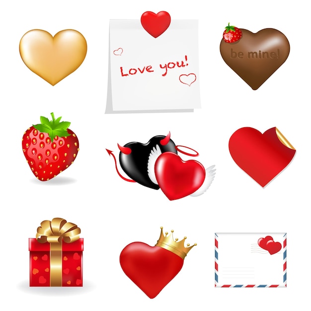 Valentines Day Icons Collection, Isolated On White Background, 