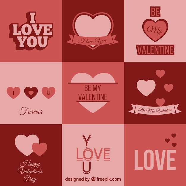 Valentines day labels in pink and red color