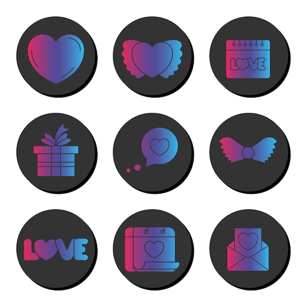 Valentines day and love gradient icon set Ui ux element sign