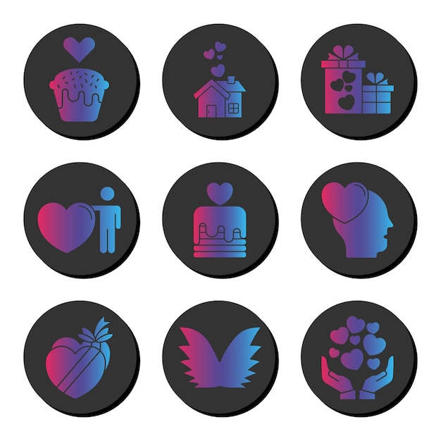 Valentines day and love gradient icon set Ui ux element sign