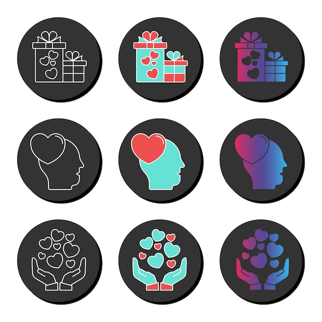 Valentines day and love universal icon set with different styles Ui ux element sign