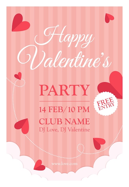 Valentines day party banner with confetti hearts design