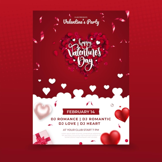 Vector valentines day party flyer invitation card template