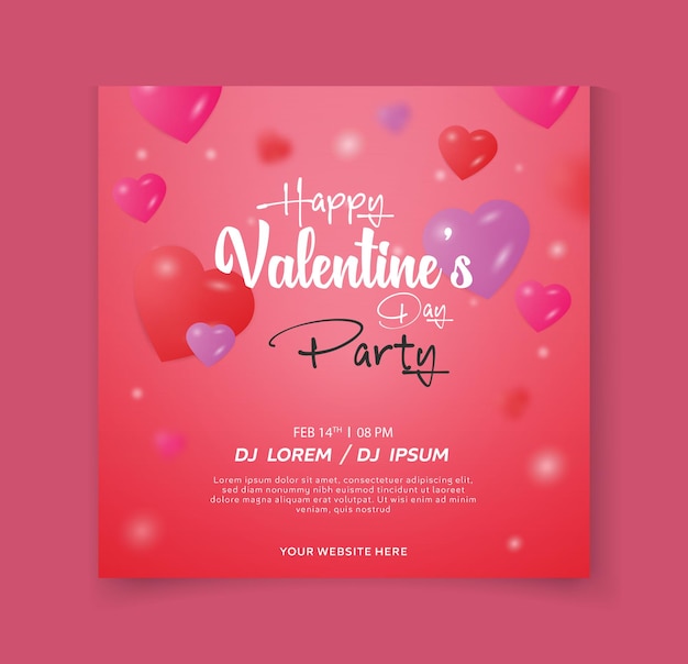 Valentines Day party invitation promotional post template for social media and Instagram post