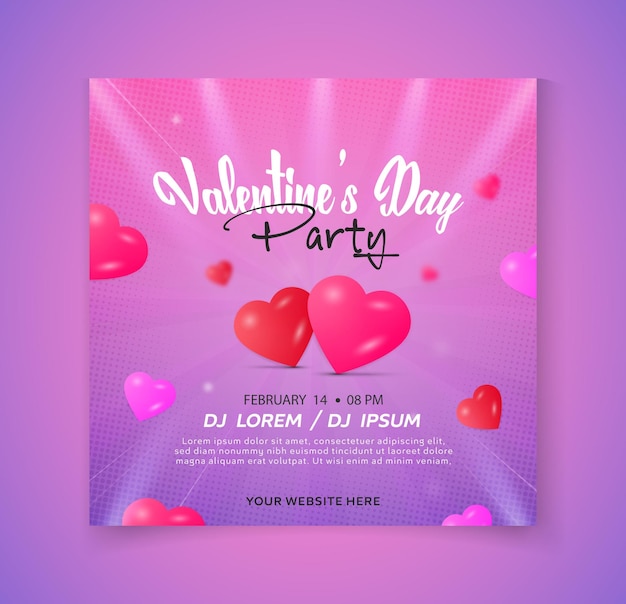 Valentines Day Party Night Post valentines day party invitation template for social media post