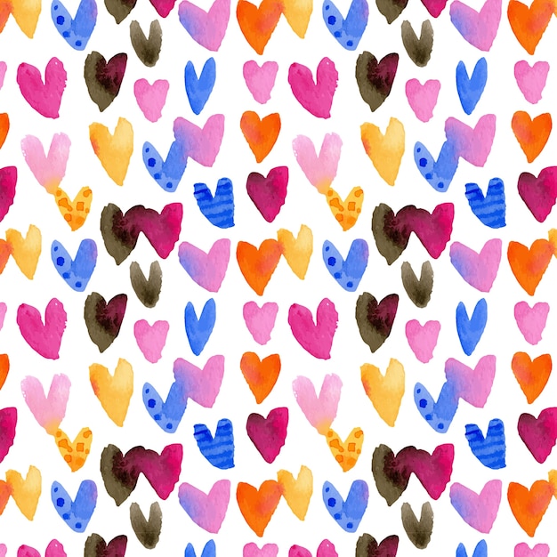 Valentines day pattern with watercolor hearts