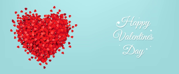 Valentines Day Postcard With Red Hearts Blue Background With Gradient Mesh, Vector Illustration