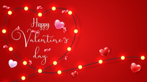 Valentines day Poster or banner Electric wires are bent in a heart shape with light bulbs