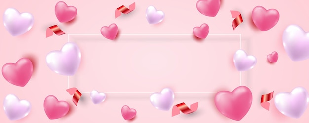 Valentines day Poster or banner with the 3d heart on a pink or red background