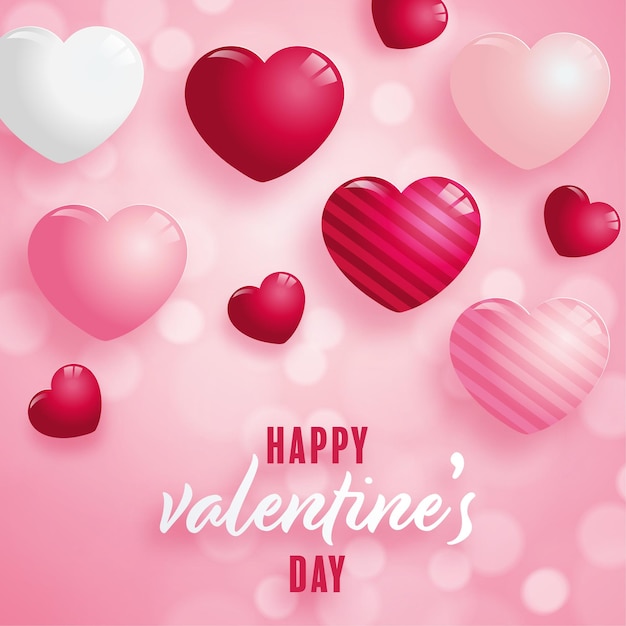 Valentines day poster with red and pink hearts on background