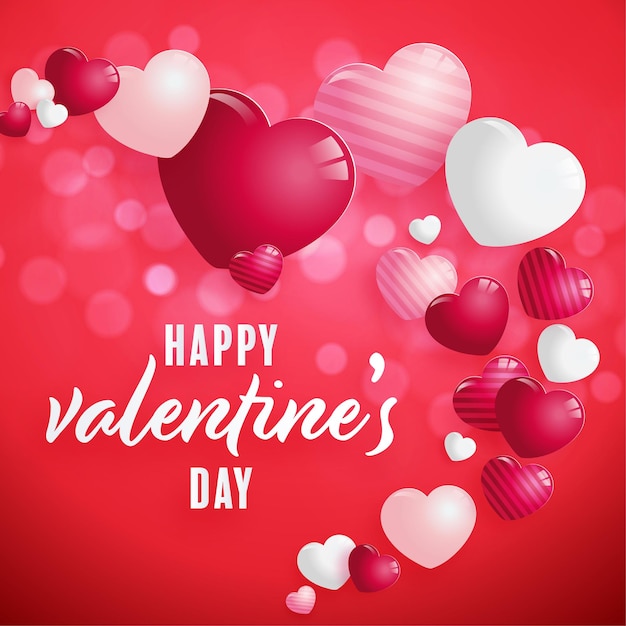 Valentines day poster with red and pink hearts on background