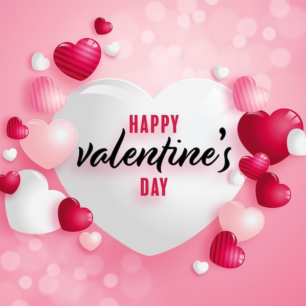 Valentines day poster with red and pink hearts on background