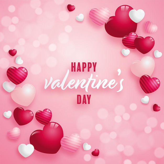 Valentines day poster with red and pink hearts on background