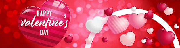 Valentines day poster with red and pink hearts on background