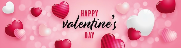 Valentines day poster with red and pink hearts on background