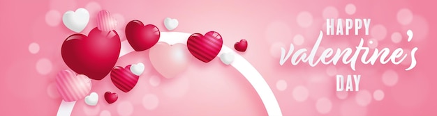 Valentines day poster with red and pink hearts on background