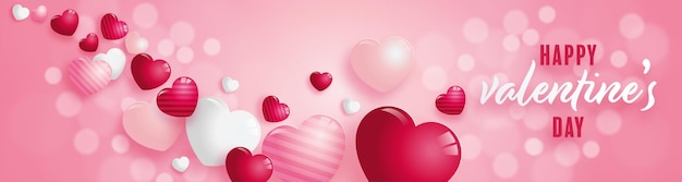 Valentines day poster with red and pink hearts on background