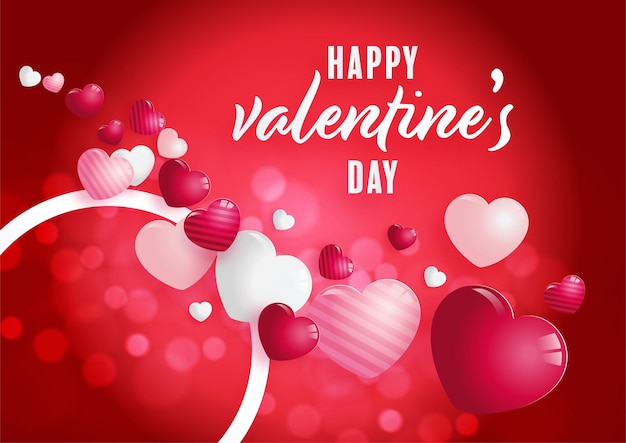 Valentines day poster with red and pink hearts on background